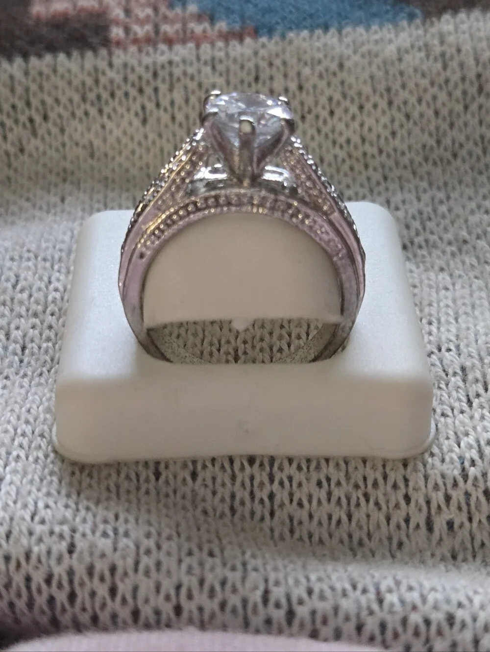 Silver Round Center Stone Engagement Ring with Accent Stones 3 Cttw